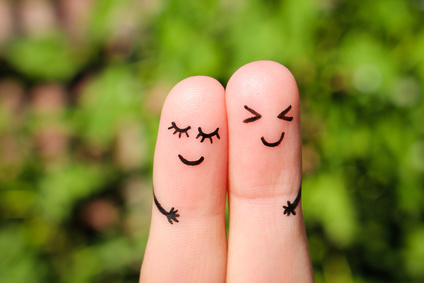 Finger art of a Happy couple. The concept of couple laughing.